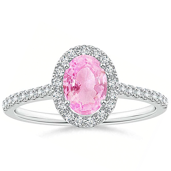 2Ct Oval Cut Pink Sapphire & Diamond Halo Engagement Ring 14K White Gold Finish