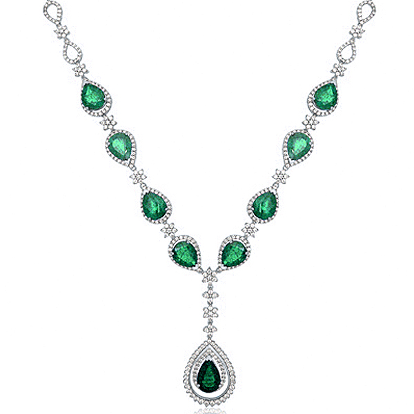 Garbo Oval Gemstone Tennis Necklace Emerald Silver